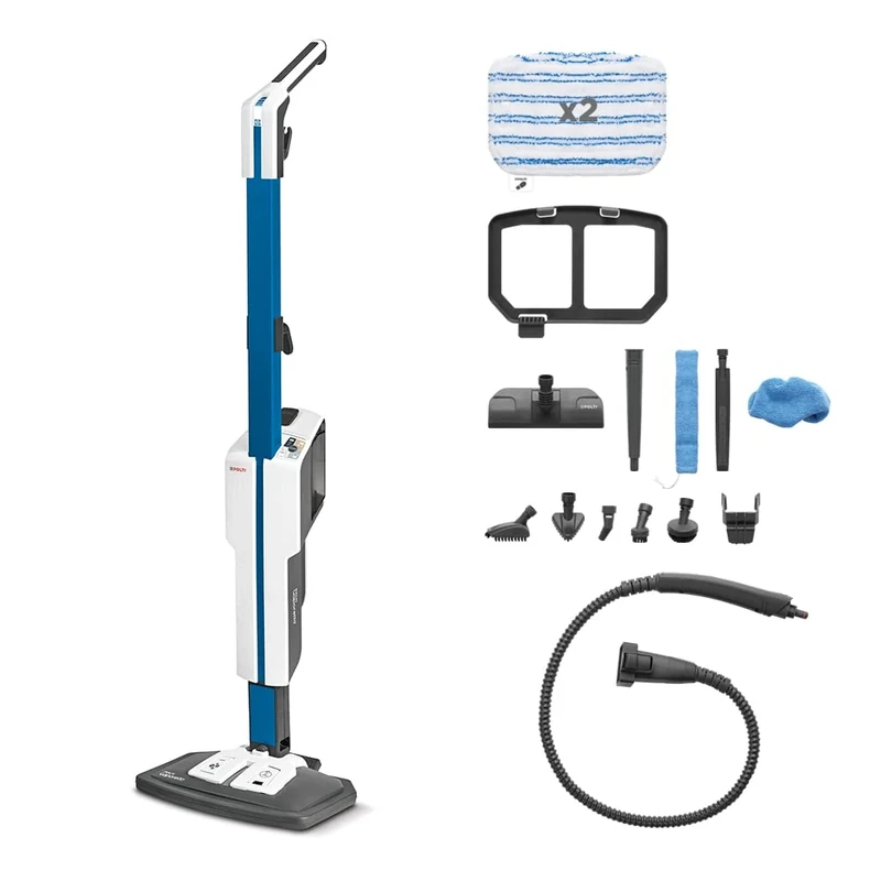 Polti Vaporetto SV620_Style, steam mop with portable cleaner, cleans floors and carpets, extra steam function, 15 accessories, vertical parking, blue, (PTGB0087)