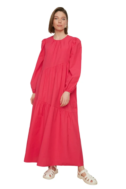 Trendyol Women Modest Maxi A-line Regular Woven Modest Dresses Pink