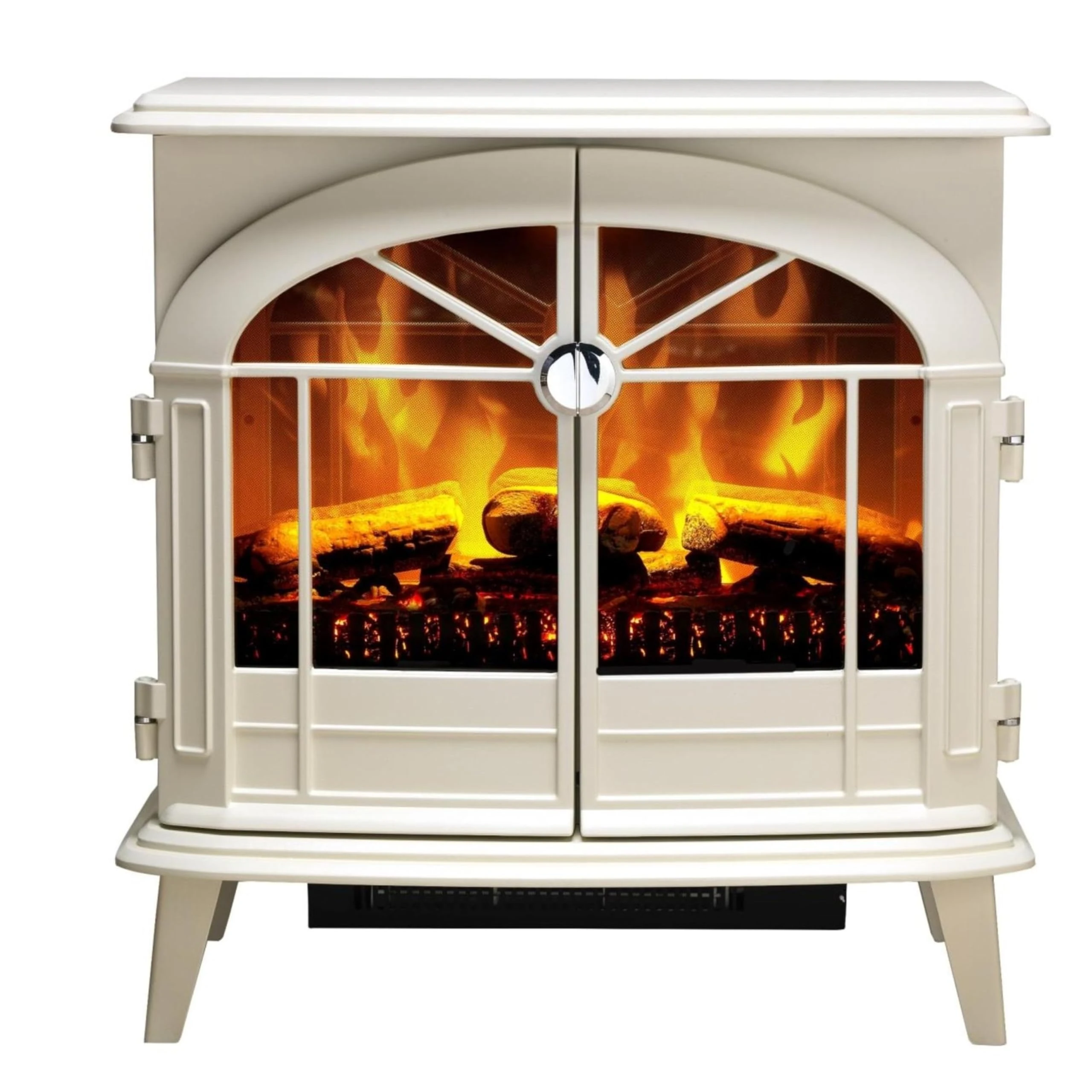 Dimplex Fullerton Large Optiflame Electric Stove, Light Grey Freestanding Wood Burner Style LED Fire with Logs, Opening Doors, 2kW Fan Heater, Plus 1000 or 2000 Watt Heat Settings and Remote Control