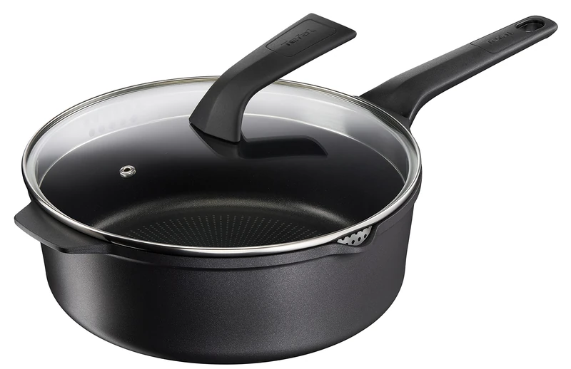 Tefal Robusto E24933 Die-Cast Aluminium Sauté Pan 26 cm with Lid Easy Cleaning Non-Stick Coating Thermal Signal Temperature Indicator Dishwasher Safe Induction Suitable Black