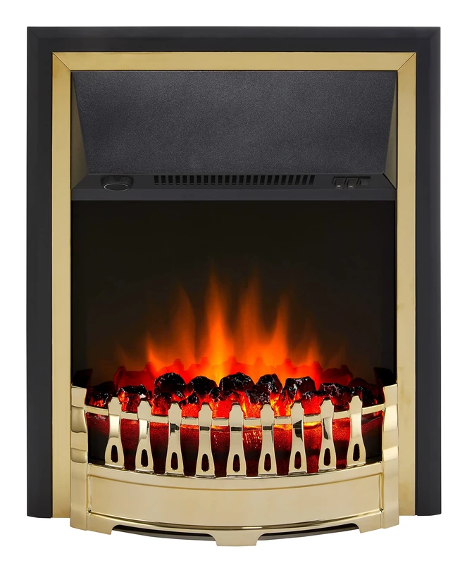 DIMPLEX Glen Crofton Optiflame Inset Electric Fire, Traditional Style Brass and Black LED Flame Effect Fire, 2kW Adjustable Fan Heater