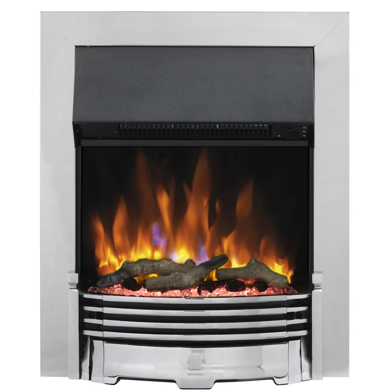 Dimplex Helmsdale Optiflame Inset Electric Fire, Chrome LED Flame Fireplace With Choice Of Flame Colours and Brightness and Thermostat