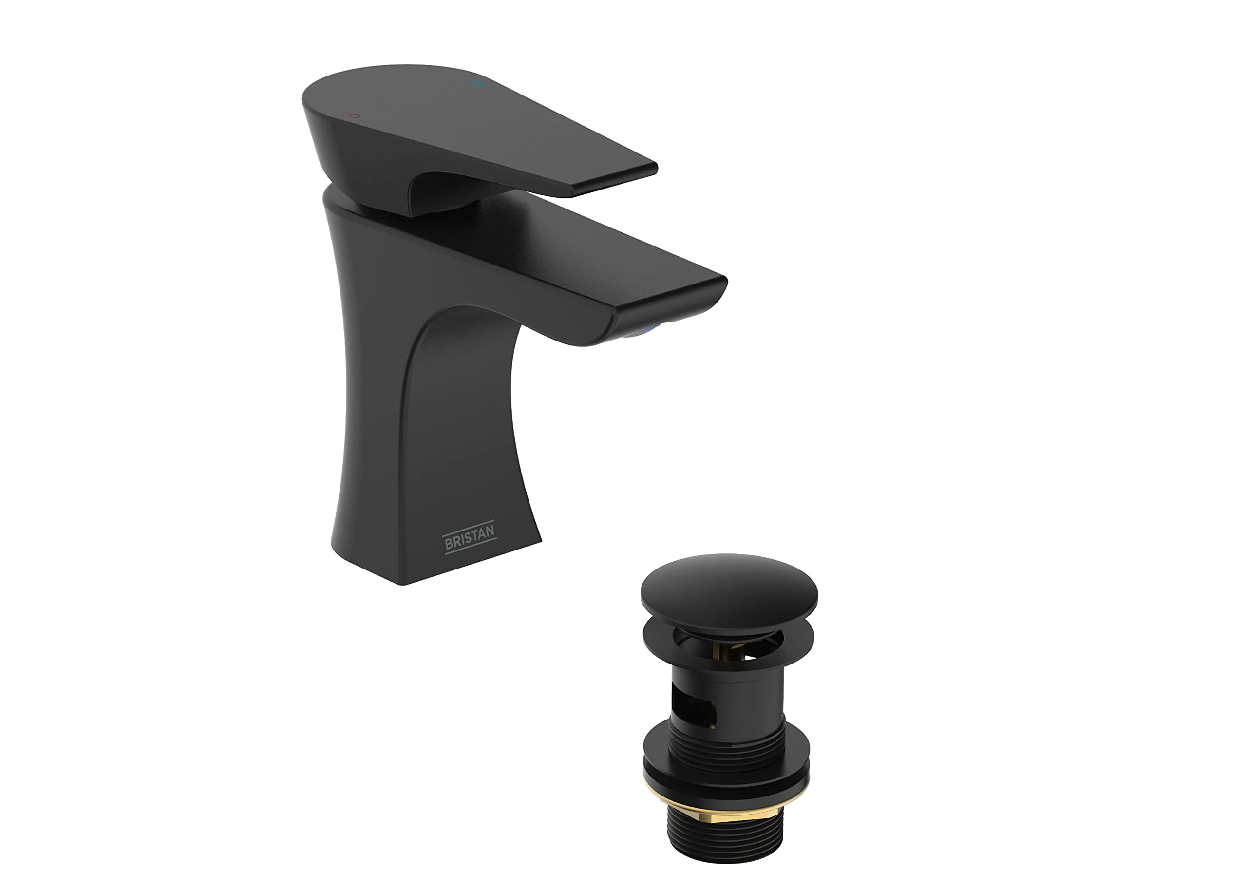Bristan Hourglass Basin Mixer Tap with Clicker Waste Black (HOU BAS BLK)
