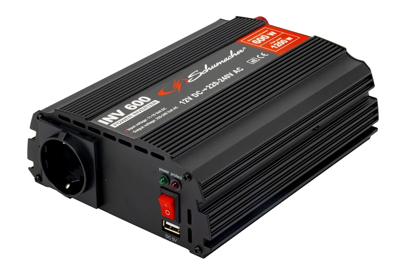 Schumacher INV600-1200W Modified Sine Wave Inverter Converter 12V DC > 220V/240V AC - Continuous Power - Overvoltage, Undervoltage, Overload, and Thermal Protection - Fan - Silent