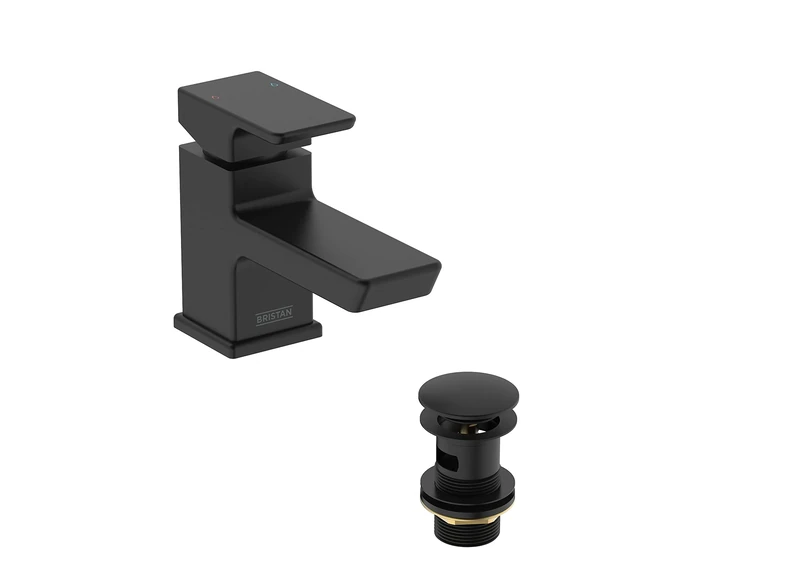 Bristan Cobalt Basin Mixer Tap with Clicker Waste Black (COB BAS BLK)