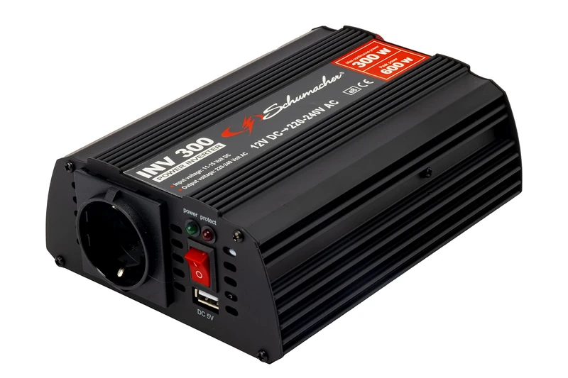 Schumacher INV300 - Inverter Converter 600W Modified Sine Wave 12V DC > 220V/240V AC - Continuous Power - Overvoltage, Undervoltage, Overload, and Thermal Protection - Fan - Silent