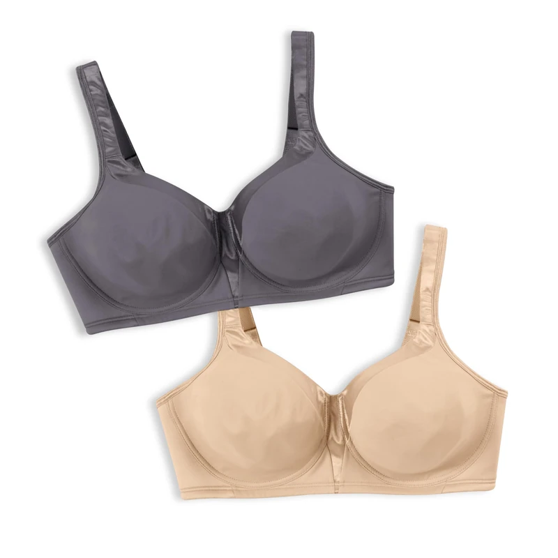 Playtex Women's 18 Hour Silky Soft Smoothing Wireless, Full-Coverage T-Shirt Bra, Single Or 2-Pack, Opaque, Private Jet/Nude, 44C (Pack of 2)