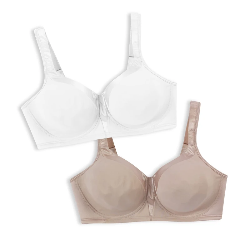 Playtex Women's Sujetador Inalámbrico Suave Y Sedoso de 18 Horas Us4803 Bra, 2 Pack-White/Nude, 42DD (Pack of 2)