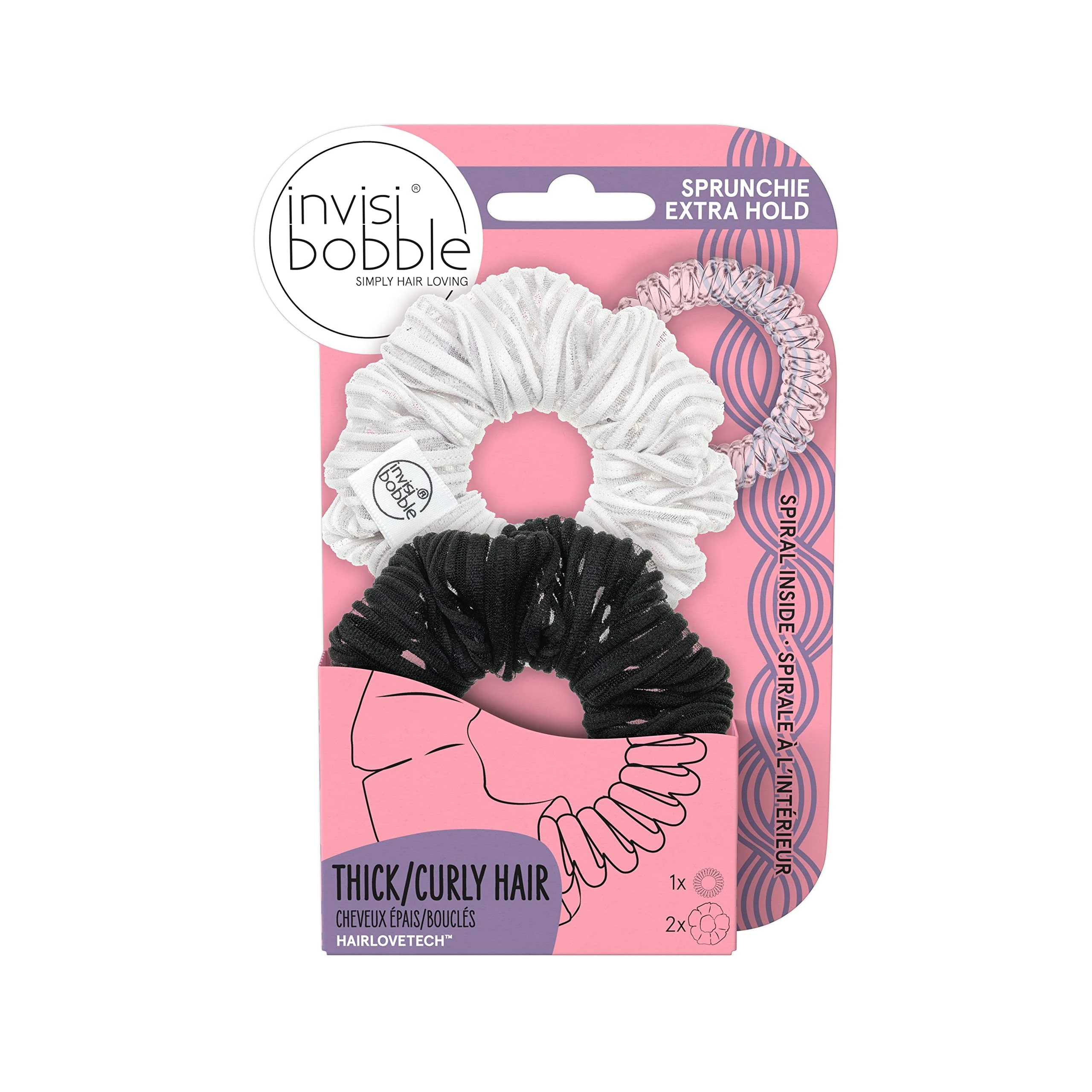 invisibobble Sprunchie Spiral Hair Ring - 2 Pack - Scrunchie Stylish Bracelet, Strong Elastic Grip Coil Accessories for Women - Gentle for Girls Teens and Thick Hair (Get a Grip)