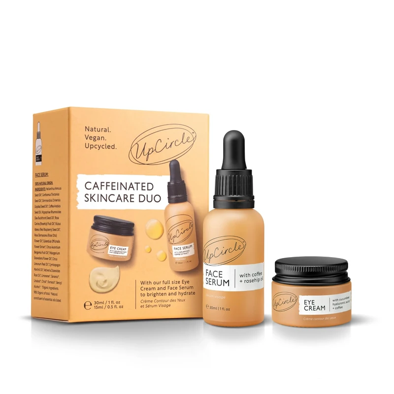UpCircle Caffeinated Duo – Our Face Oil and Eye Cream Duo – Vitamin C, Hyaluronic Acid + Coffee Oil – Evens Skin Tone, Reduces Puffiness + Dark Circles – Vegan + Cruelty-Free