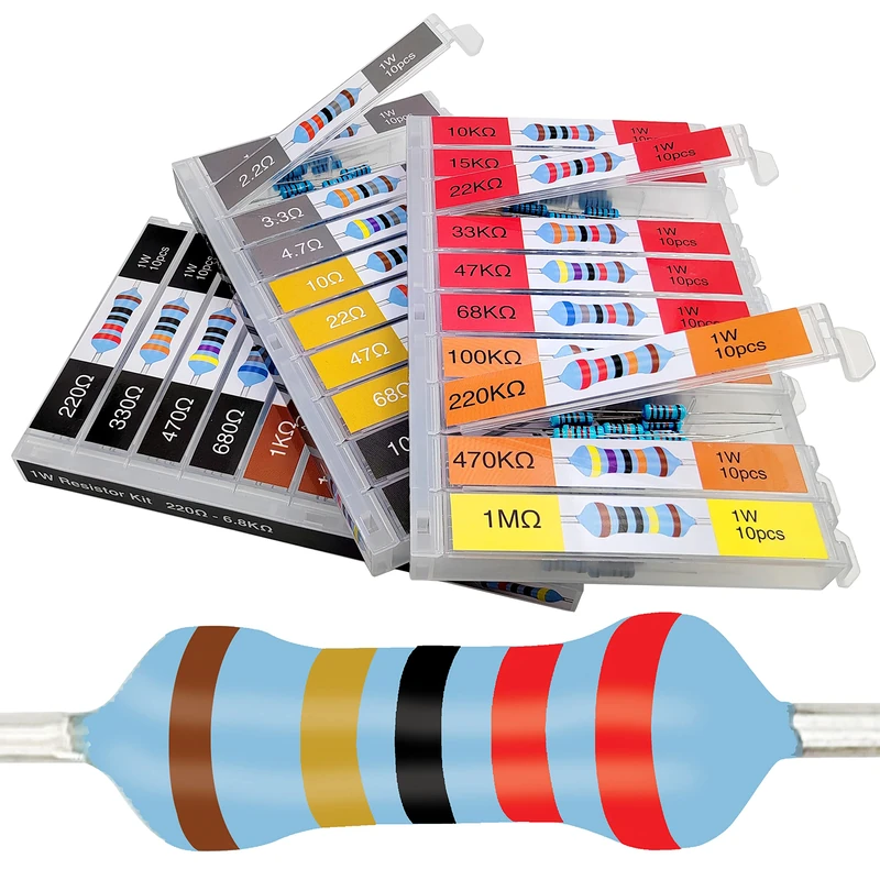 EEEEE 1W 30 Values 300pcs Individual Compartment 1 Ohm-1M Ohm with 1% Metal Film Resistor Assortment Kit and Electrical Industrial Assorted Set K Ohm Pack for Led Lights Arduino Raspberry Pi