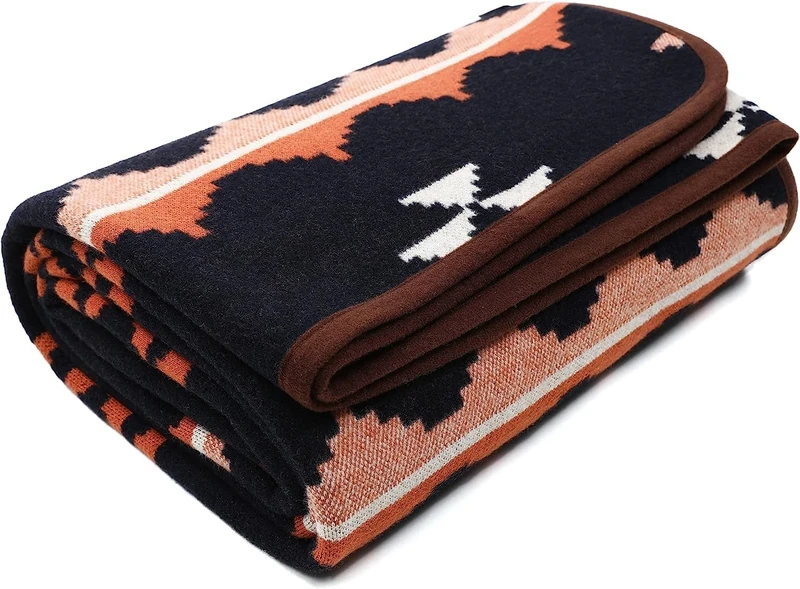 ACUSHLA Merino Wool Thorw Blanket - Warm Thick Washable Large Throw - Great Outdoor Camping Sleeping Blanket All Seasons Morocco Dark Blue 79" x63"