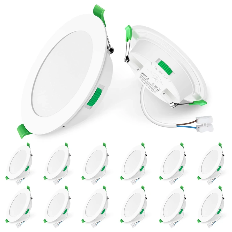 LED Downlights Ultra Slim 5W LED Recessed Ceiling Lights Dimmable, Warm White 3000K Neutral White 4000K Cool White 6500K Adjustable, IP44 Round Spotlights for Bathroom Kitchen Living Room, 12 Pack