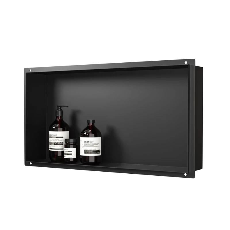 Bernkot Stainless Steel Shower Niche Matte Black 24" X 12" No Tile Needed Wall Shelf Rimless Recessed Shower Shelf for Bathroom Flush-Mount Installation