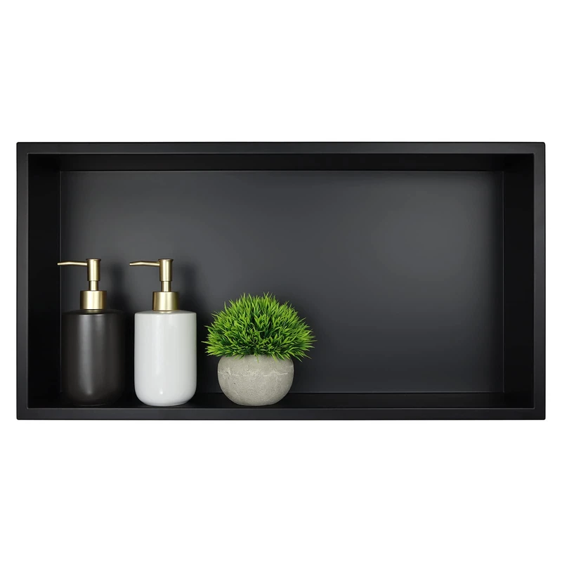 Bernkot Stainless Steel Shower Niche 24" X 12" Matte Black No Tile Needed Recessed Shower Shelf for Bathroom Storage Over Mount Installation