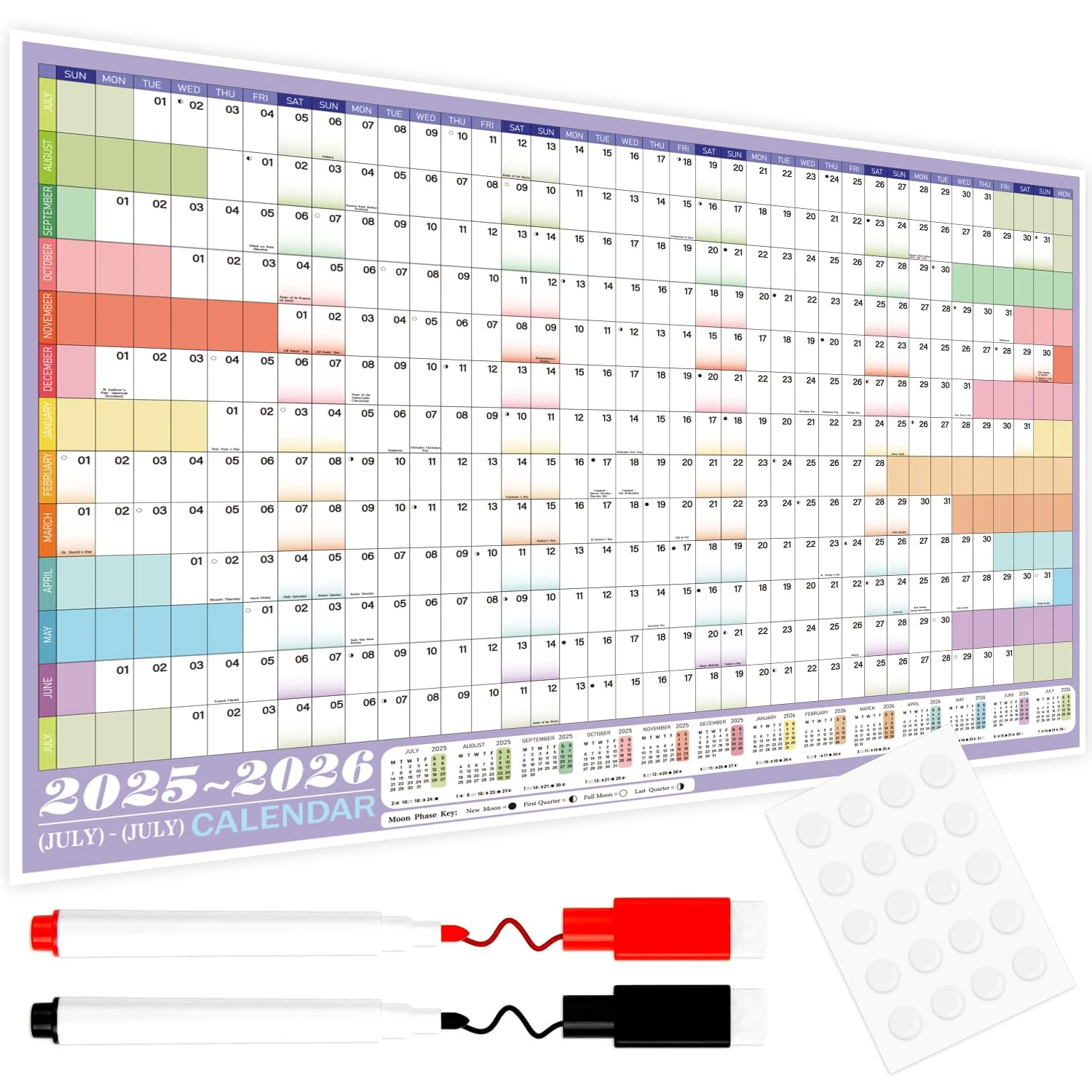 VEYLIN Academic Wall Planner 2025-2026, JULY 2025- JULY 2026 Wall Calendar A1 Yearly Planner With Stickers A1 Large 85cm X 62cm