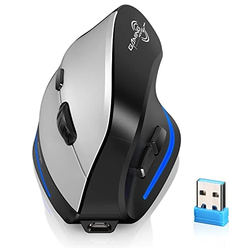 Ergonomic Mouse Wireless,Vertical Wireless Upright Mouse Rechargeable 2.4G Mice for Laptop Desktop with 1000/1600/2400 DPI,6 Buttons (Black Silver)