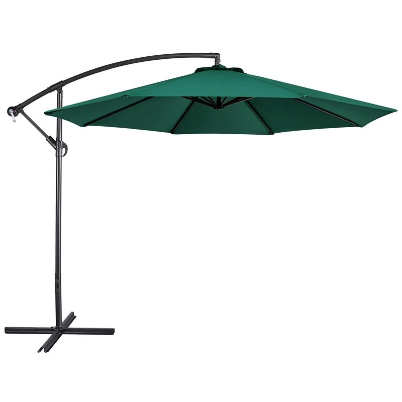 Yaheetech Cantilever Parasol Umbrella 3m Outdoor Sun Shade Banana Hanging Parasol Beach Umbrella with Crank Handle & Cross Base & Ribs Dark Green