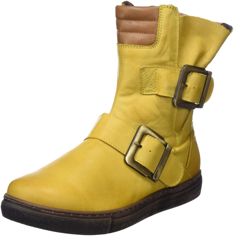 Andrea Conti Women's Ankle Boots Leather Large Buckles Dark Outsole 0348791, Curry Brown, 4 UK