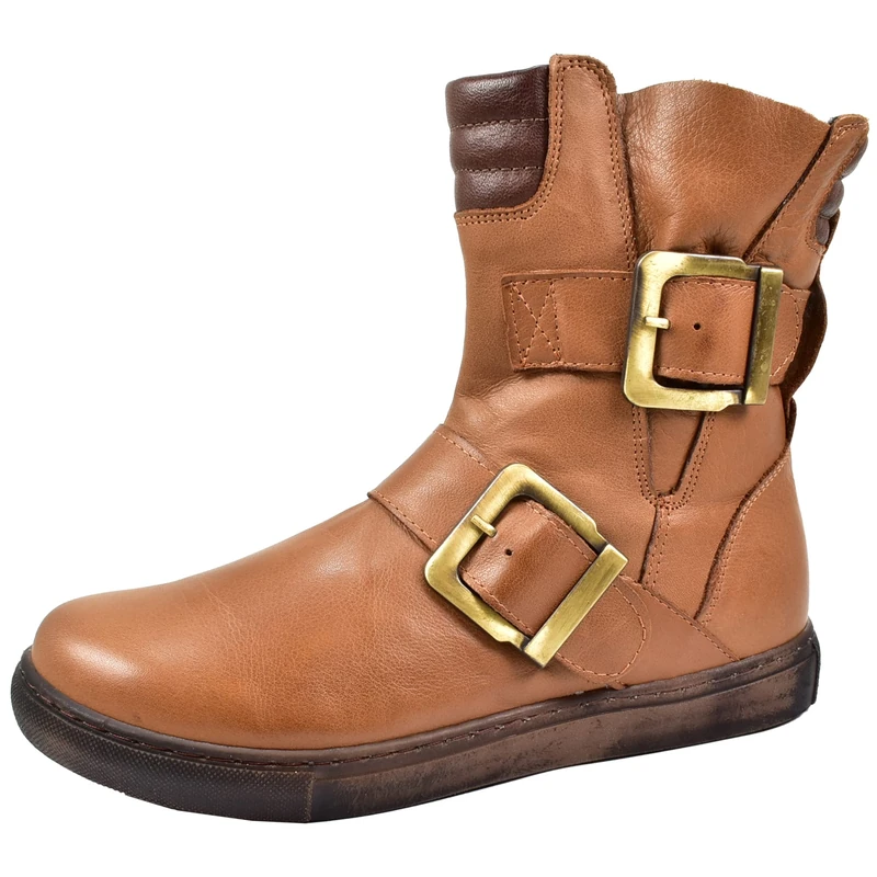 Andrea Conti Women's Ankle Boots Leather Large Buckles Dark Outsole 0348791, Brown Mocha, 3.5 UK