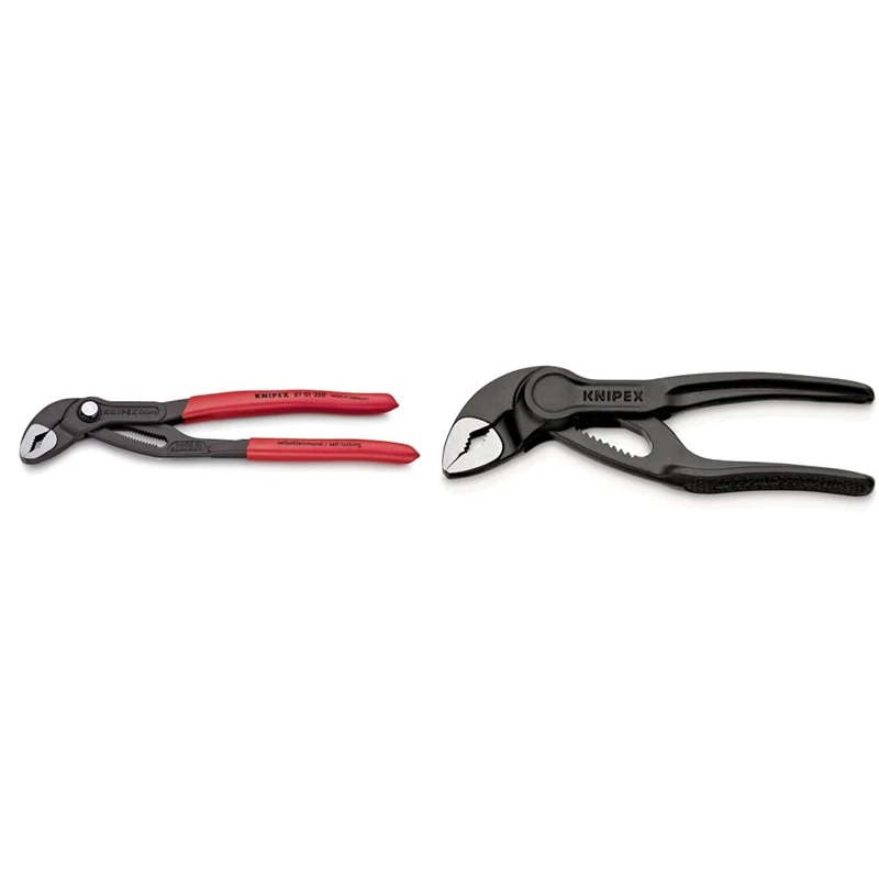 KNIPEX Cobra Hightech Water Pump Pliers (250 mm) 87 01 250&Cobra XS Pipe Wrench and Water Pump Pliers (100 mm) 87 00 100