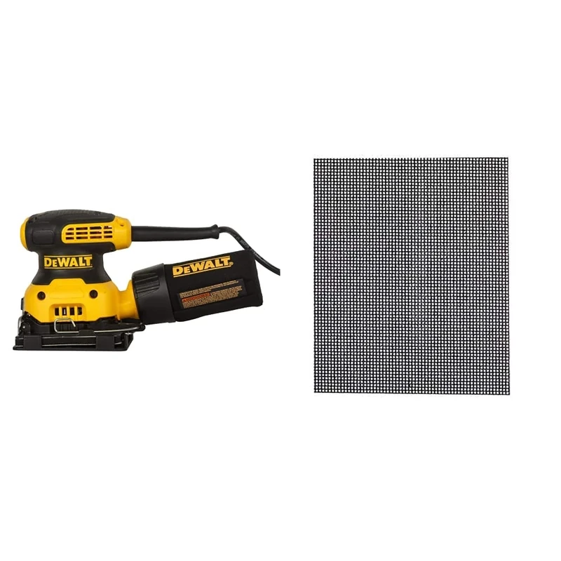 Dewalt DWE6411-GB DWE6411 Sheet Sander, Yellow/Black, 240 V, Set of 3 Pieces & Dewalt DTM3023QZ 120 Grit 1/4 Sanding Sheets (Pack of 5)
