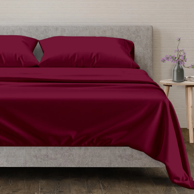 600 TC King Size Sheet Set - 100% Cotton Sheets - Silky & Soft Like Egyptian Cotton - Fits Mattress Upto 17'' DEEP Pocket, Sateen Weave 4Pc Bed Sheets - Hotel Quality Cotton Sheets (Burgundy)
