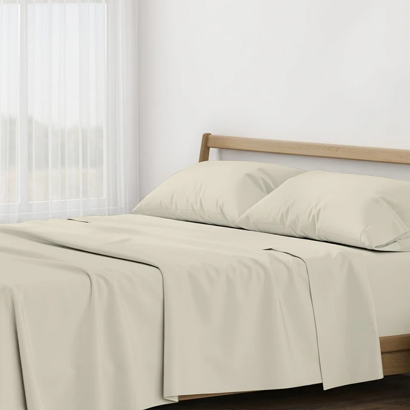 500 Thread Count 100% Cotton Sheet Sand King Sheets Set, 4-Piece Long-Staple Combed Pure Cotton Best Sheets for Bed, Cooling, Soft & Silky Sateen Weave Fits Mattress Upto 16'' Deep Pocket