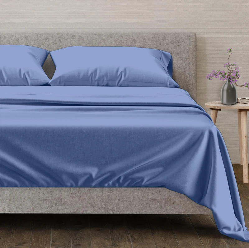 Mayfair Linen Bettlaken aus 100% Baumwolle, Fadenzahl 600, luxuriöse ägyptische Baumwolle, Qualität, seidig weich, für komplettes Bett, tiefe Taschen, 4-teiliges Bettwäsche-Set (Dunkelblau)