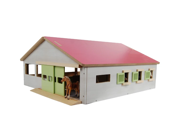 Kids Globe Horse Stable (with 3 Boxes and Riding Area, Length: 62 cm, Width: 56 cm, Height: 26 cm, Roof Removable on Both Sides, Material: Wood) 610271