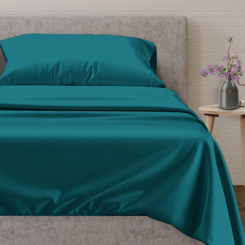 600 TC Twin Size Sheet Set - 100% Cotton Sheets - Silky & Soft Like Egyptian Cotton - Fits Mattress Upto 17'' DEEP Pocket, Sateen Weave 3Pc Bed Sheets - Hotel Quality Cotton Sheets (Teal)