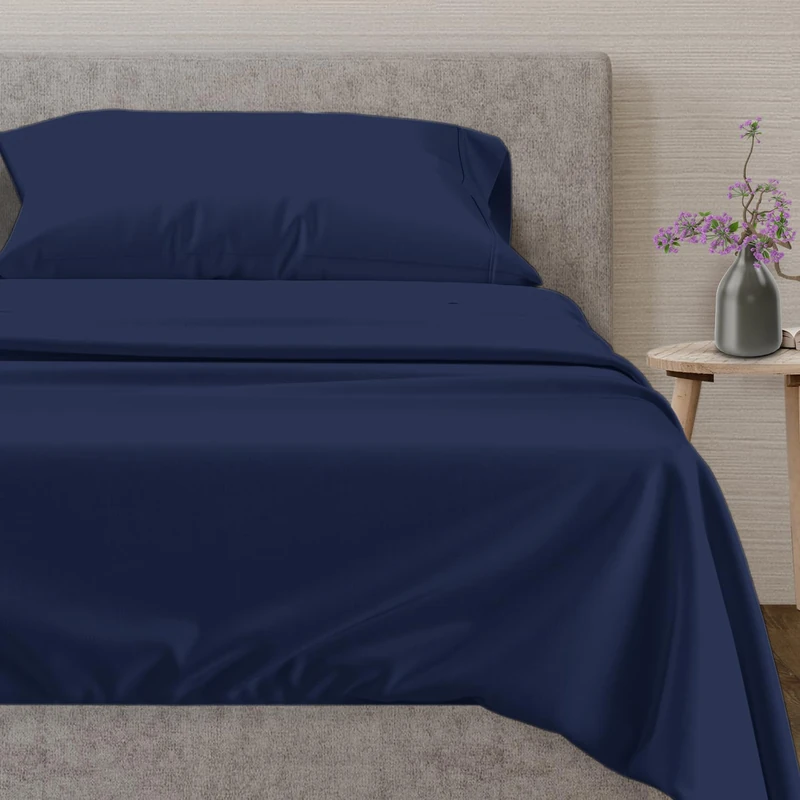 Mayfair Linen Bettlaken aus 100% Baumwolle, Doppelbett, Fadenzahl 600, luxuriöse ägyptische Baumwolle, Qualität, seidig weich, für Doppelbett, tiefe Taschen, 3-teiliges Bettwäsche-Set (marineblau)