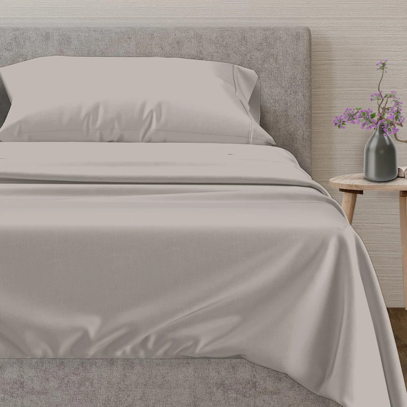 Mayfair Linen 100% Cotton Sheets - 600-Thread-Count Twin Size Luxury Hotel Egyptian Cotton Quality Soft Bed Sheets for Twin Bed, Sateen Weave, Soft, Deep Pocket Fitted 3 Pc Bedding Set (Taupe)