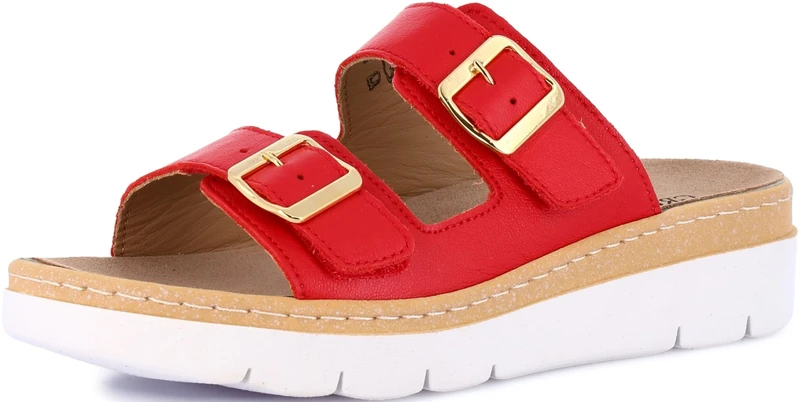 GRUNLAND-MOLL comfort slipper with double adjustable buckle, removable Drysoft leather insole, molded sole, and 4 cm wedge heel