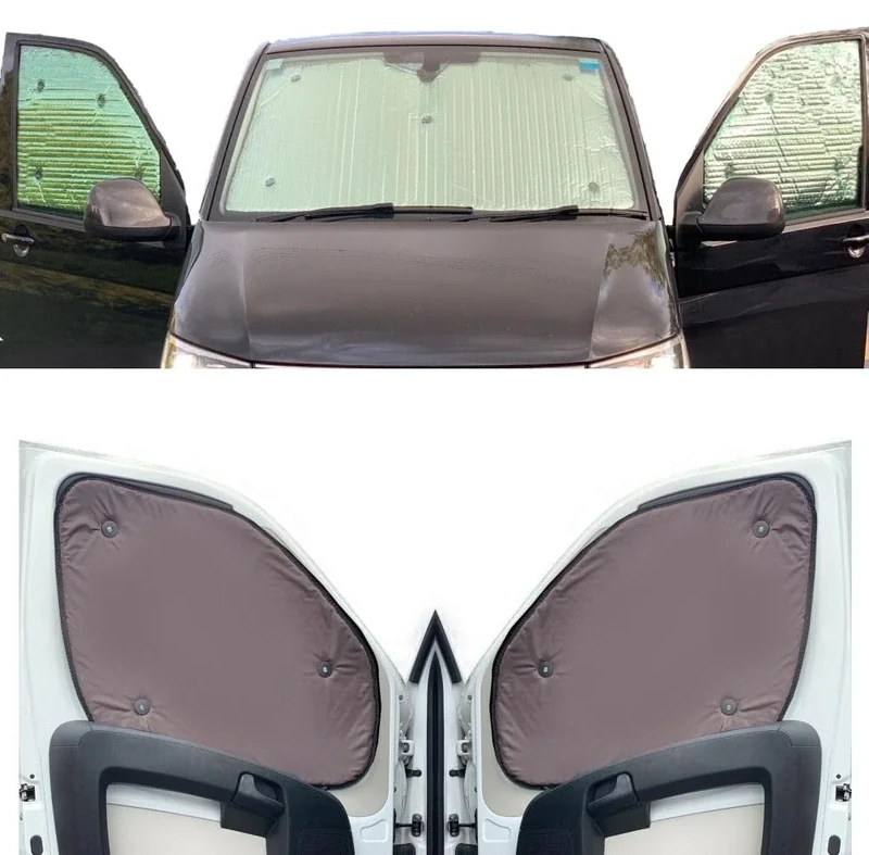 Thermal Blinds Compatible With Toyota Proace (Third Generation) (Years 2017-Date) (Full Set LWB With Barn Doors) With Backing Colour in Brown, Reversible