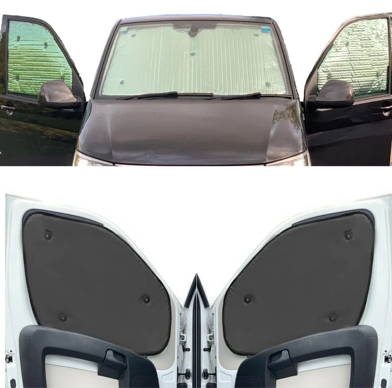 Window Blind Kit Compatible With Ford Tourneo Connect (First Generation) (Years 2002-2013) (Front Set) With Backing Colour in Charcoal, Reversible