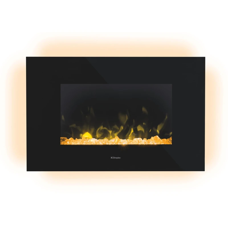 Dimplex Toluca Deluxe Optiflame Electric Wall Fire, Black Wall Mounting Fire with 4 Colour Themes, Mood Lighting, Bluetooth Speaker, 2 Fuel Beds, Adjustable 2kW Fan Heater and Sleep Timer