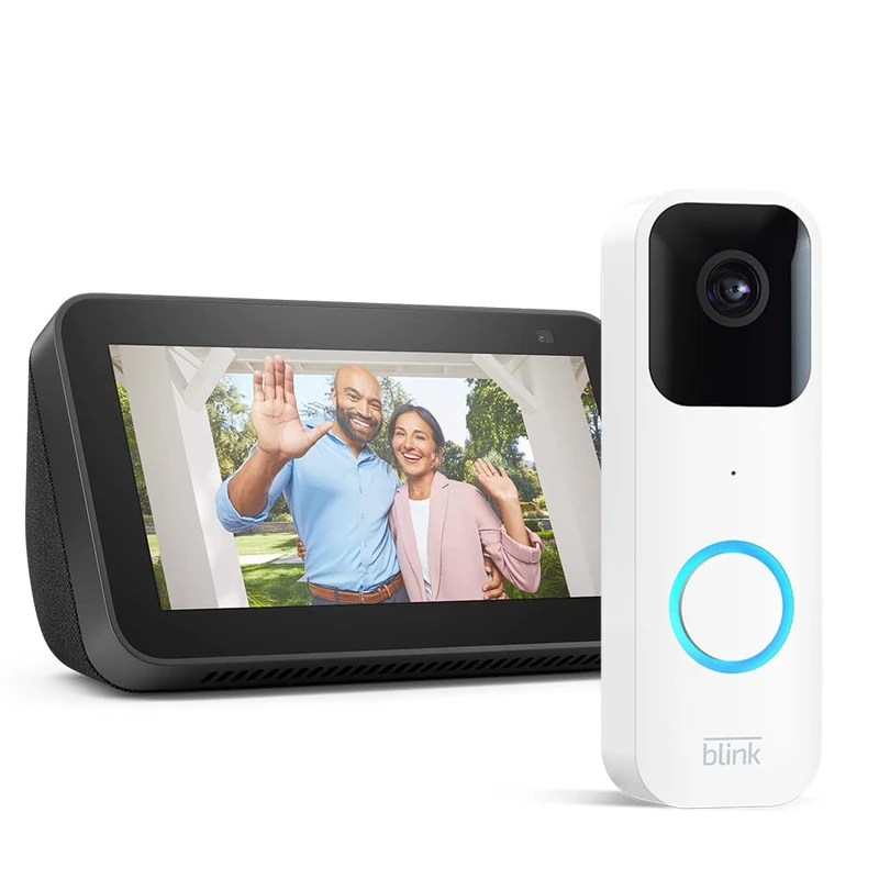 Blink Video Doorbell, White, Works with Alexa + Sync Module 2 + Echo Show 5 (2nd Gen), Charcoal - Smart Home Starter Kit