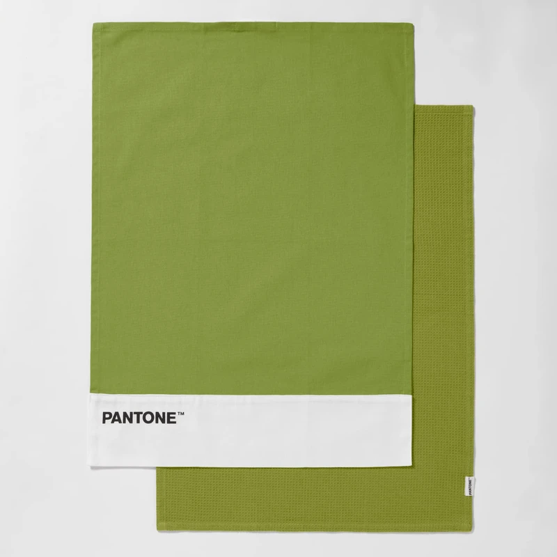 osama home Pantone™ Set of 2 Tea Towels 50 x 70 cm 100% Cotton 220 g 1 Plain with Logo and 1 Honeycomb Design 2 Pieces Light Green - Image 1