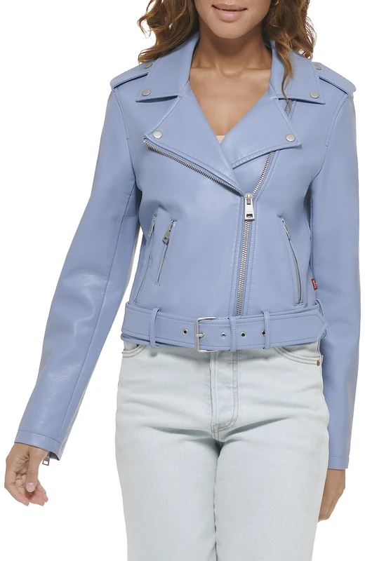 Levi's Women's Faux Leather Belted Motorcycle Jacket (Standard & Plus Sizes), Country Blue, XS