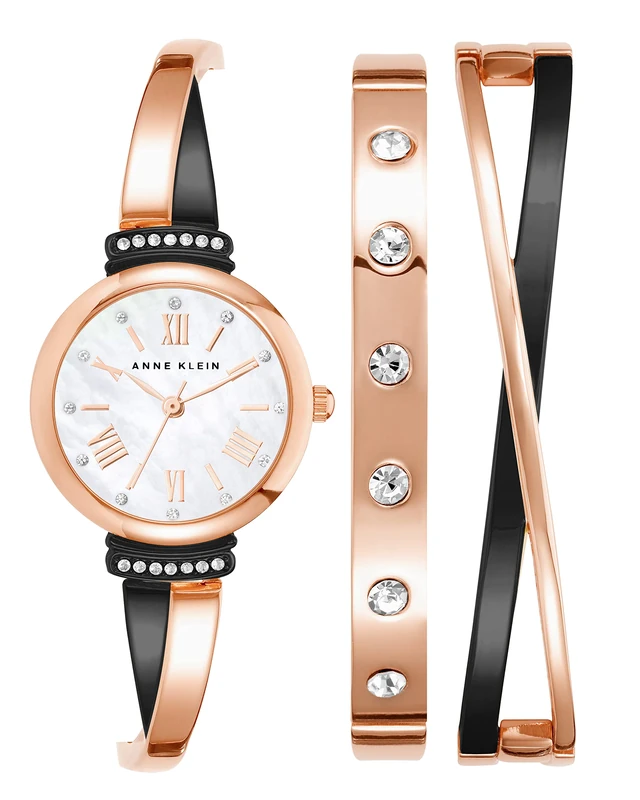 Anne Klein Women's Premium Crystal Accented Bangle Watch Set