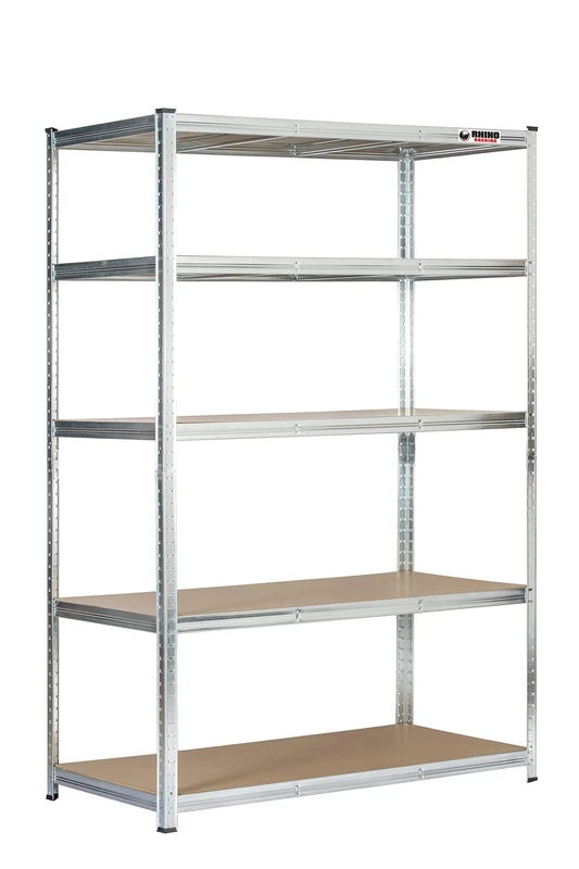 Rhino Racking Heavy-Duty Garage Shelving unit – 5-Tier Steel Storage Shelves, Boltless Shelves, Industrial Shelving, Galvanised, 200kg Per-Tier, 180x120x60cm