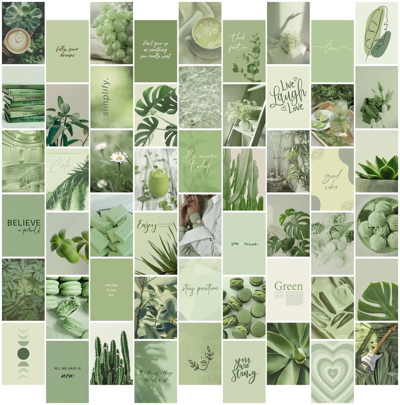 EDUS Green Wall Collage Kit Aesthetic Pictures, Botanic Aesthetic Wall Art Prints, 54 set 4x6 inch, Posters for Teen Girls Room Decor, Green Collage Kit For Wall Aesthetic Dorm Trendy