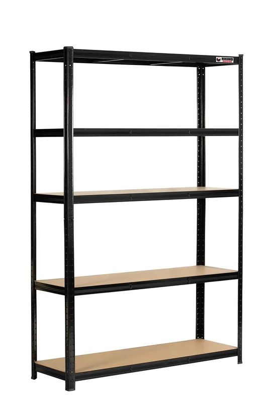 Rhino Racking – 5 Tier Heavy-Duty Garage Shelving Unit – Black - Adjustable Storage Shelves – 180x120x40cm – 200kg Load Weight Per Shelf – 1000kg Per Unit