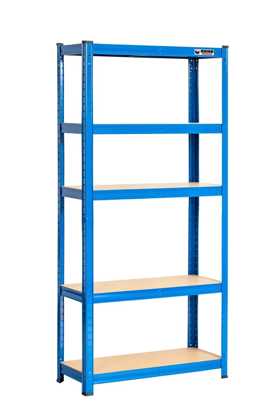 Rhino Racking – 2 Bays – Heavy Duty Garage Shelving Units – 200kg Load Weight Per Shelf– 1000kg Per Unit - Blue - 150x75x30cm – 5 Tier Storage Shelves – Shed Shelving