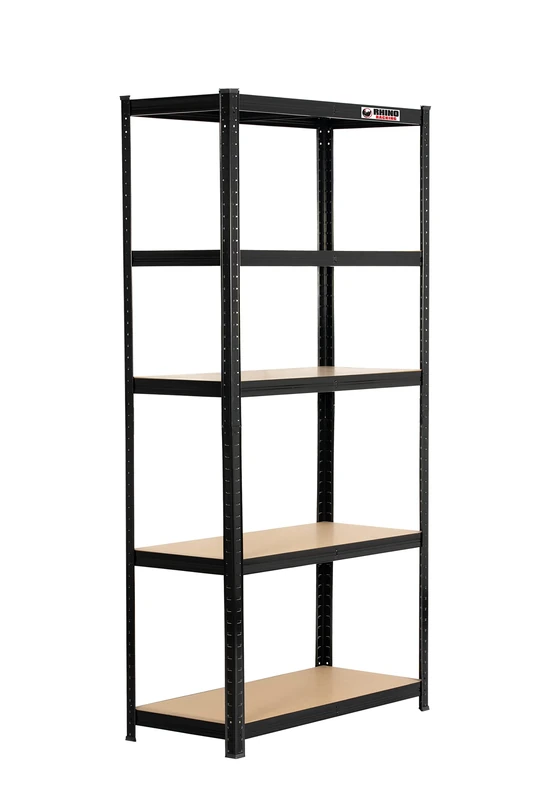 Rhino Racking – Heavy Duty Garage Shelving Unit – Black - 5 Tier Storage Shelves – 180x90x40cm – 200kg Load Weight Per Unit – 1000kg Per Unit – Shed Shelving