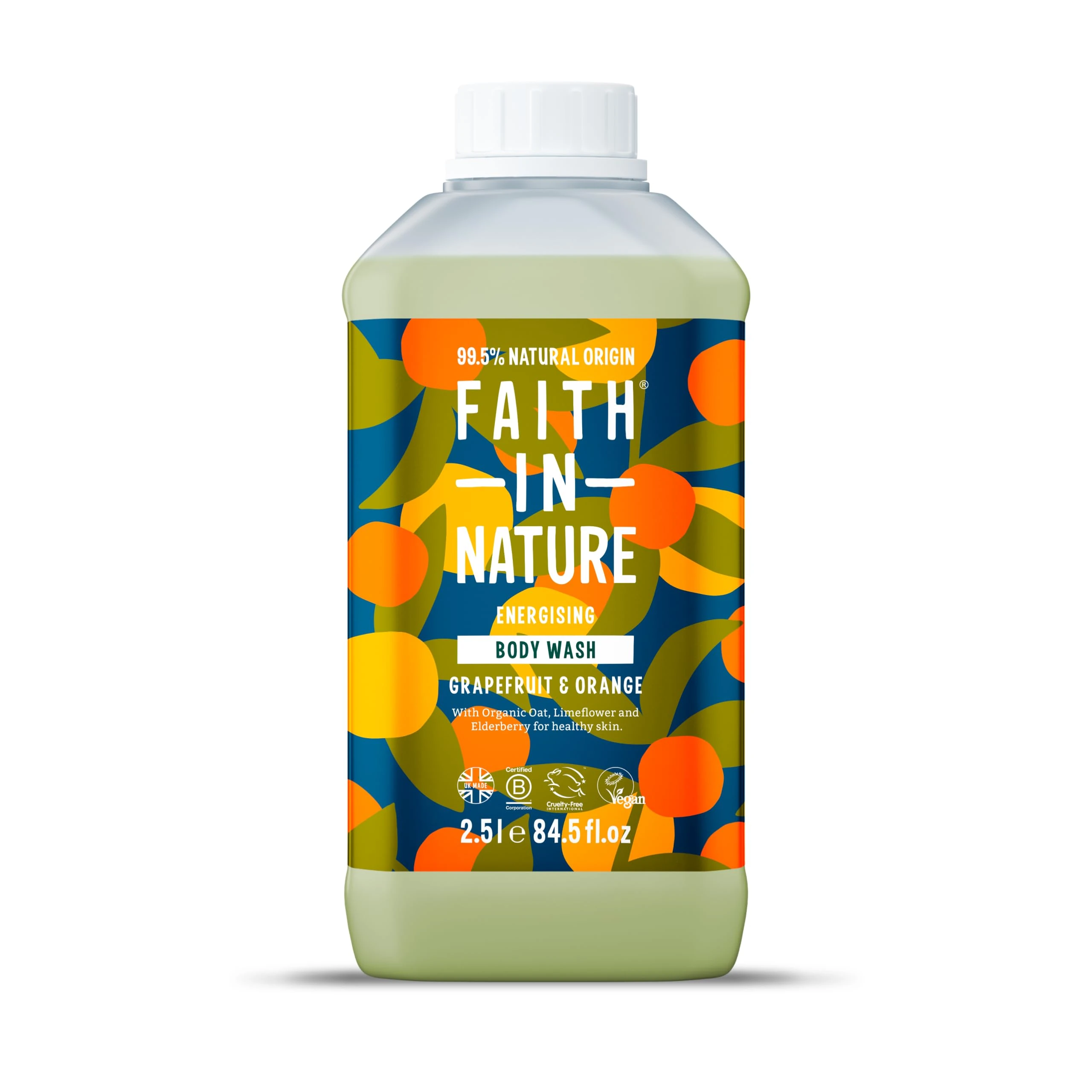 Faith In Nature Natural Grapefruit & Orange Body Wash, Energising Shower Gel, Vegan & Cruelty Free, No SLS or Parabens, 2.5L Refill