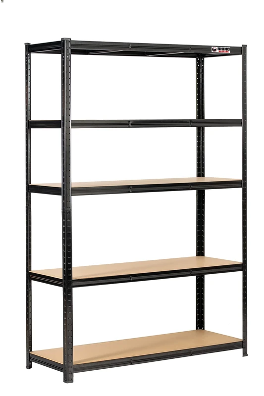 Rhino Racking – 5 Tier Heavy Duty Garage Shelving Unit – 200kg Load Weight Per Shelf - 1000kg Per Unit – 180x120x45cm - Black Storage Shelves – Shed Shelving