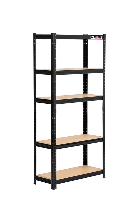 Rhino Racking – 2 Bays – 5 Tier Heavy Duty Garage Shelving Units – Black - 150x75x30cm – 200kg Load Weight Per Shelf - 1000kg per unit – Shed Shelving