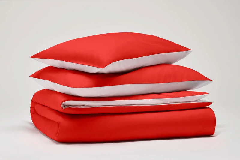 SWEET HOME Pantone™ Double Duvet Cover Set 255 x 200 cm, 100% Cotton Percalle 200 Threads - 2 Squares, Double-Faced, Red/White